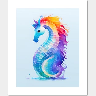 Stylish Seahorse in Watercolor Style - AI Art Posters and Art